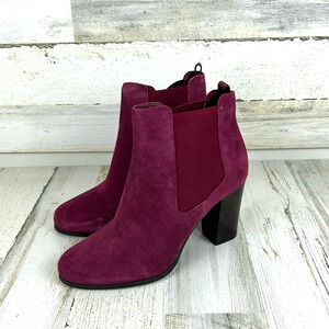 Michael Kors Lottie Women’s 10 Berry Suede Block Heel Ankle Boots New pull on